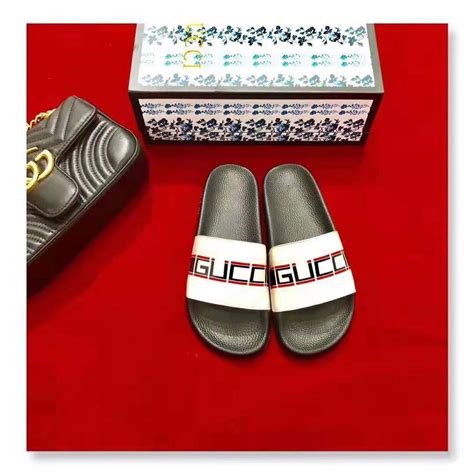 gucci stripe leather slide sandal|Gucci unisex sandals.